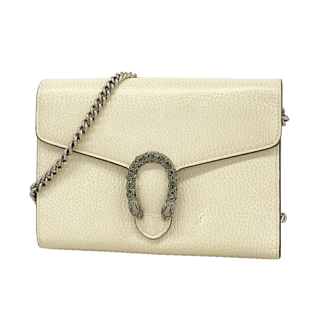Gucci Dionysus 401231 Leather Shoulder Wallet, White, Women's